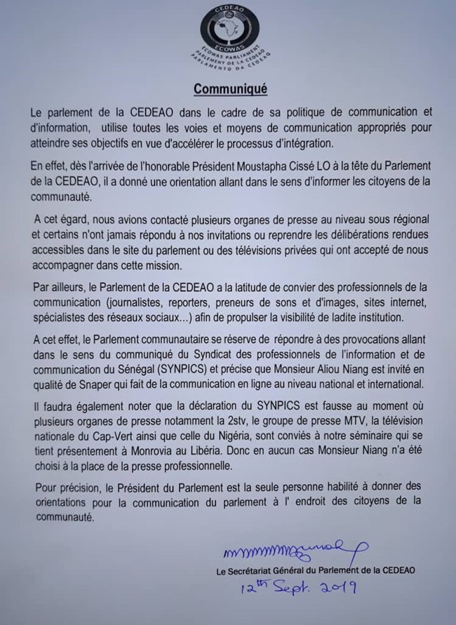 com parlement cedeao