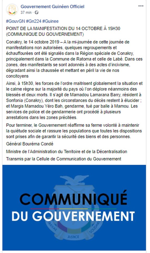 Manif en Guinée contre Alpha Condé...2 morts et plusieurs blessés 1 guinée 2 morts