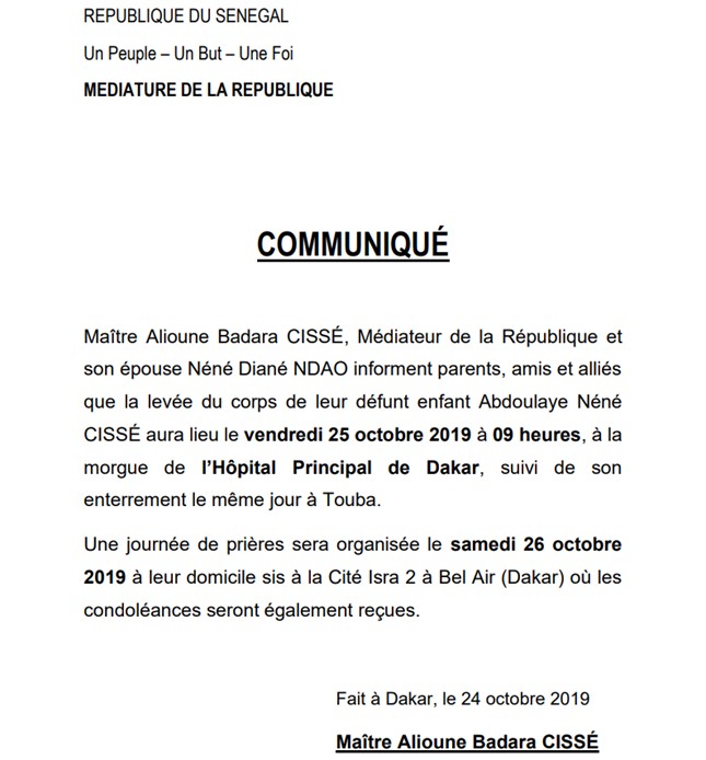 néné cissé levée de corps