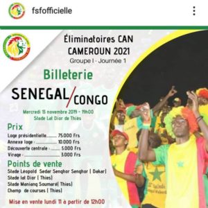 Match Sénégal/Congo : Les tickets varient entre 3.000 et 75.000 FCFA 1 prix ticket
