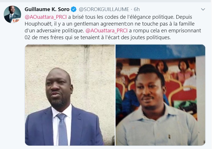 Cote D’ivoire : Alassane Ouattara met en prison deux (2) Frères de son rival Guillaume Soro