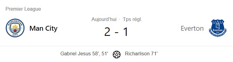 Manchester City gagne mais reste loin de...Liverpool 1 manchester everton