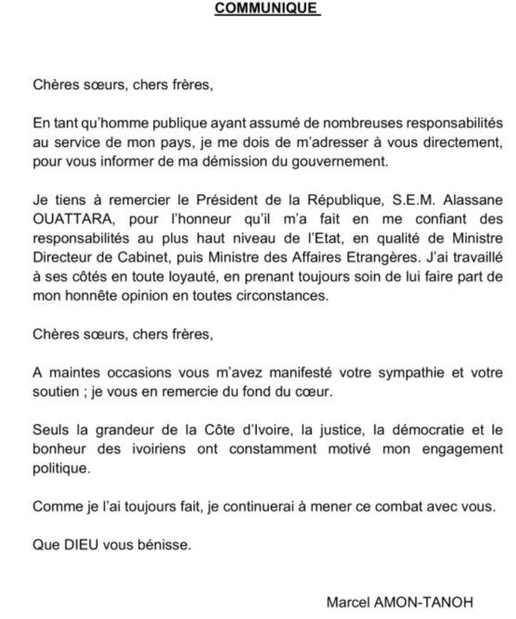 amon tanoh démission