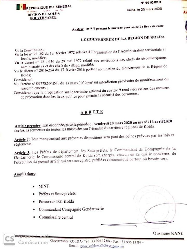 arrêté gouverneur kolda