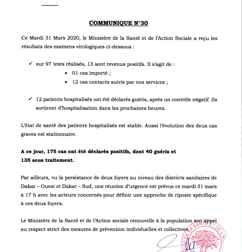 communiqué santé 31 mars