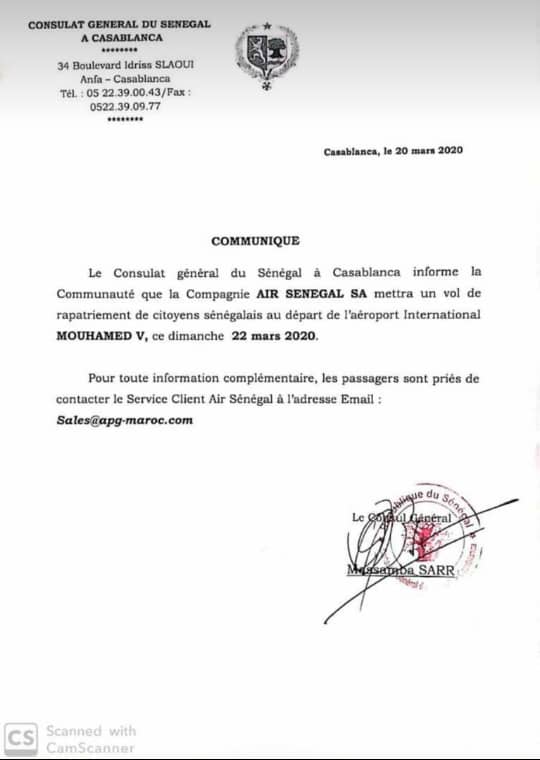 Maroc : Des citoyens sénégalais rapatriés...dimanche prochain 1 communiqué