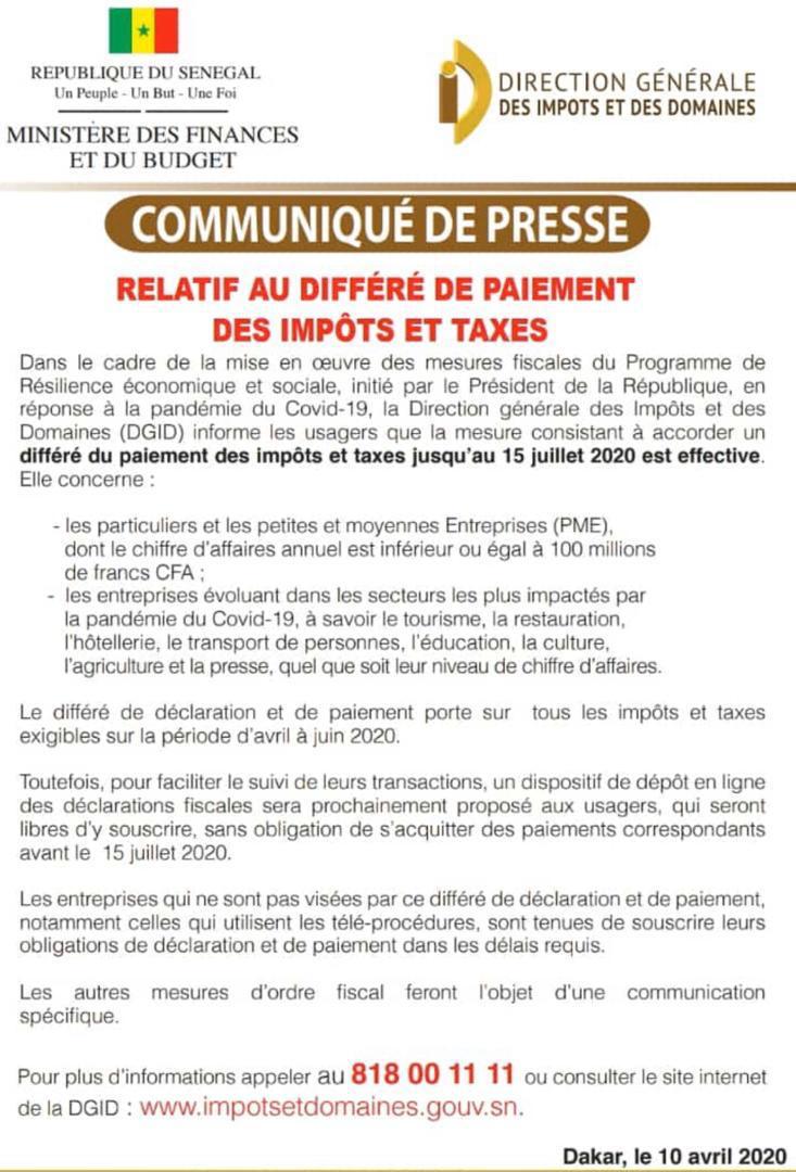 Coronavirus : Pas d'impôts pour certaines entreprises... 1 IMG 20200410 WA0140