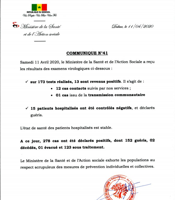 Coronavirus...13 nouveaux cas positifs ce samedi 1 com santé 11 avril