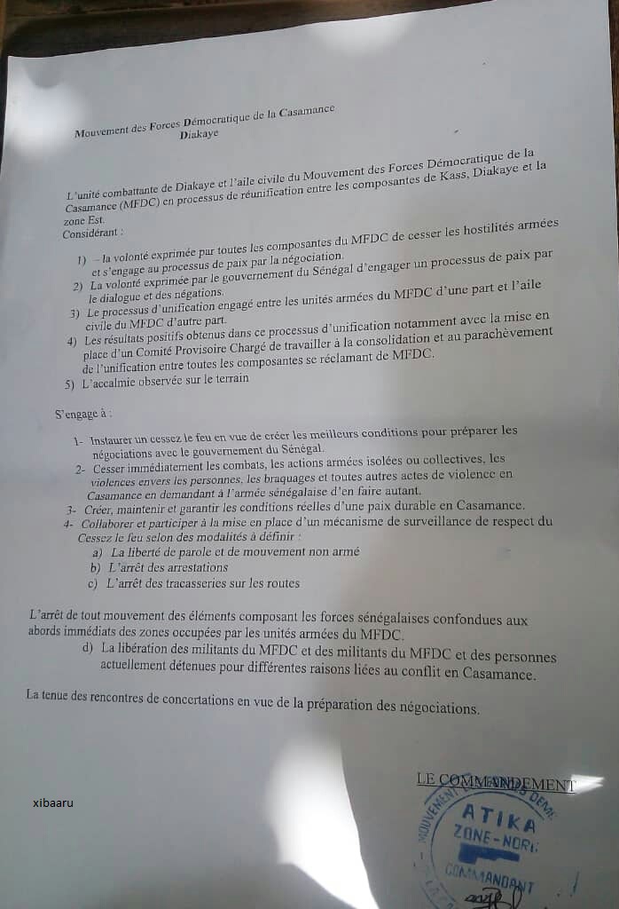 Urgent : L'Unité combattante de Diakaye décrète le Cessez-le-feu en Casamance 1 IMG 20200620 WA0029 1