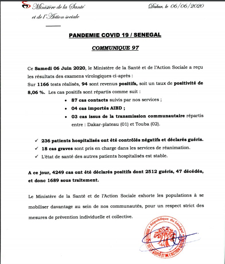 Sénégal-Bilan-Covid-19…c’est le retour des cas importé à l’AIBD 1 covid