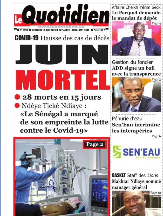 Revue de presse...la hausse des morts du covid-19 à la UNE 1 presse