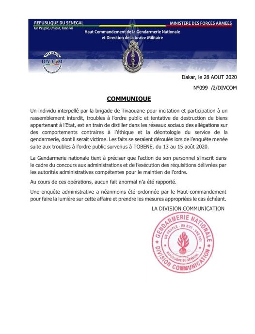 gendarmerie communique