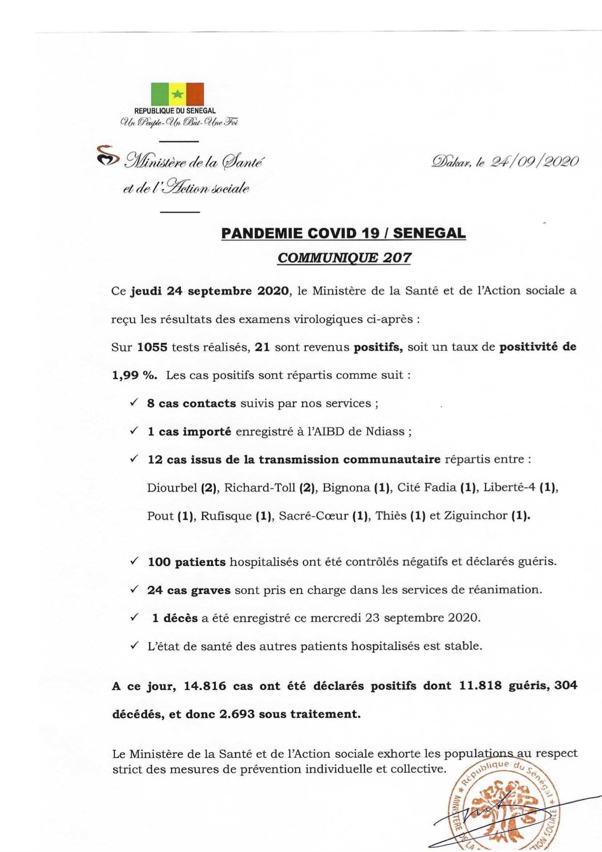 Bilan Covid-19 : Un nouveau décès enregistré ce jeudi 1 coronaa