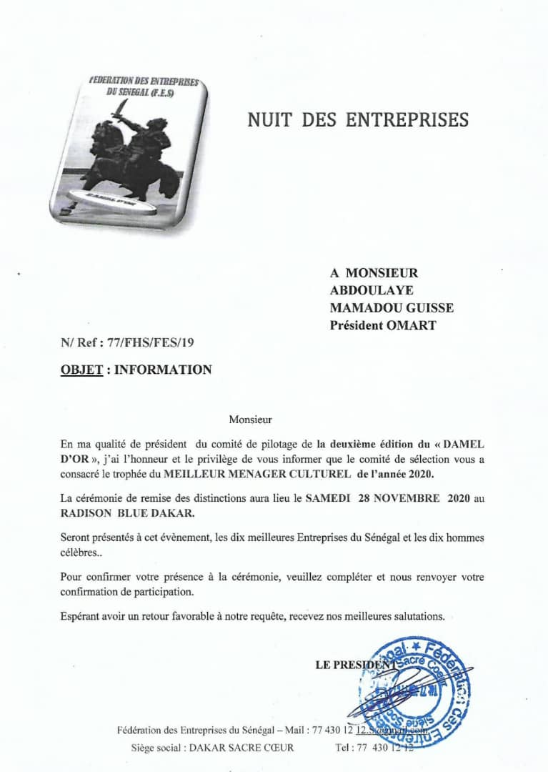 Le "Damel d'Or" 2020 décerné à...Abdoulaye Mamadou Guissé ! 1 PHOTO 2020 11 24 02 02 21 1