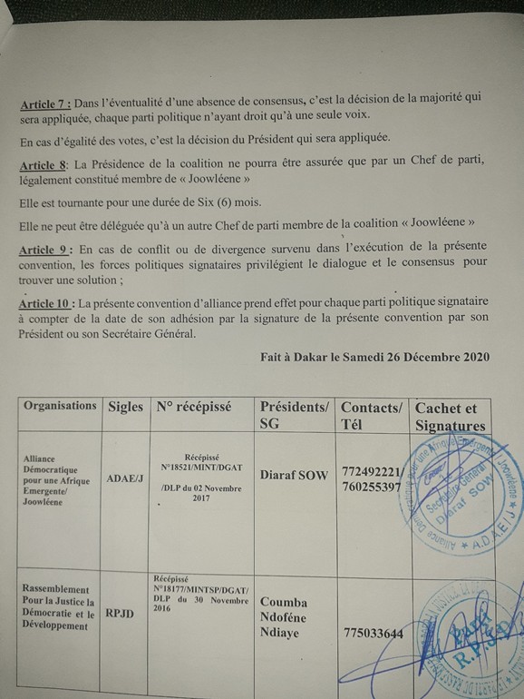 Sous coalition dans Benno…ADAE/J et RPJD signe une convention d’alliance 2 adae