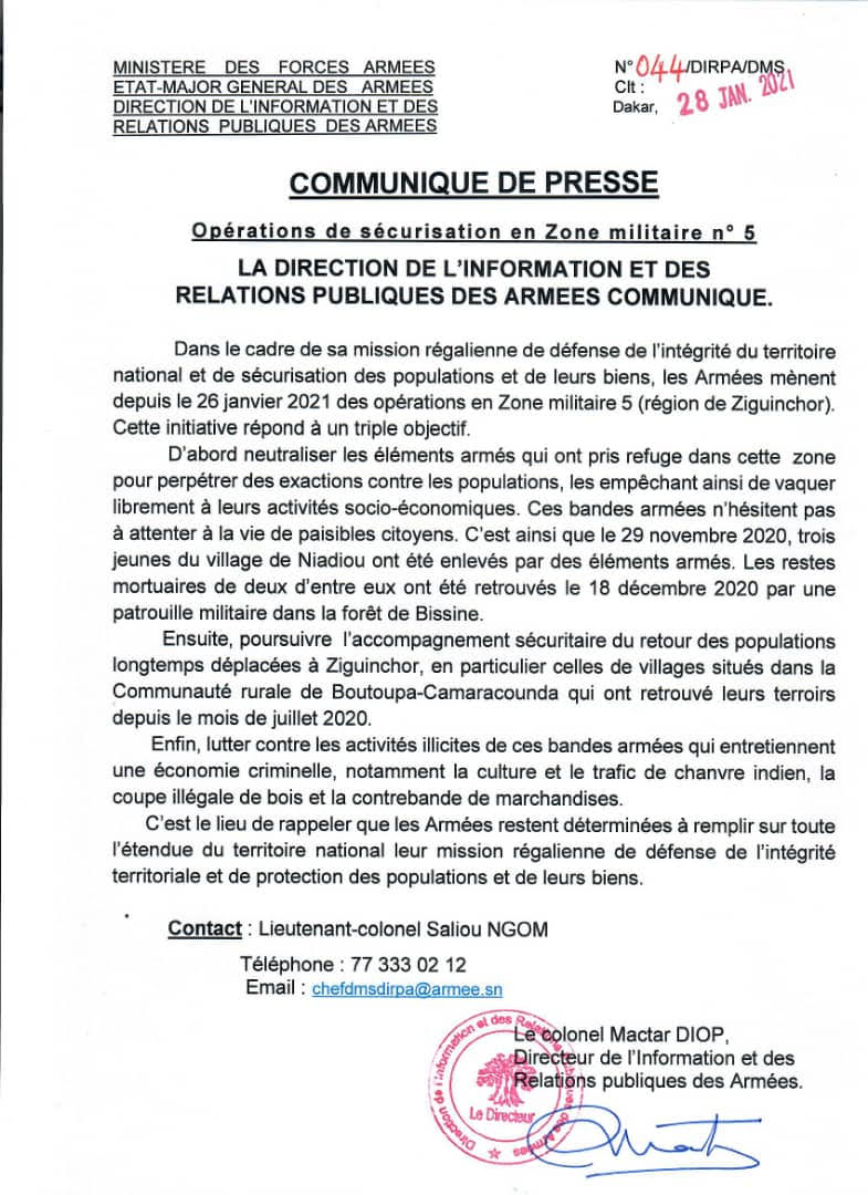 Opération de sécurisation en Casamance : L'armée communique... 1 armee communique