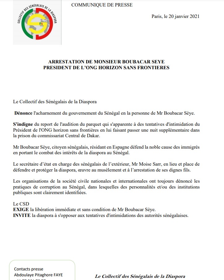 Affaire Boubacar Seye...Le Collectif des Sénégalais de la Diaspora indigné 1 boubacar