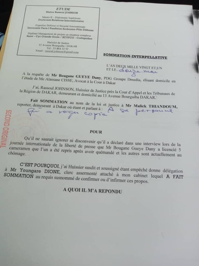 Bougane envoie un huissier chez...Malick Thiandoum 1 bougane