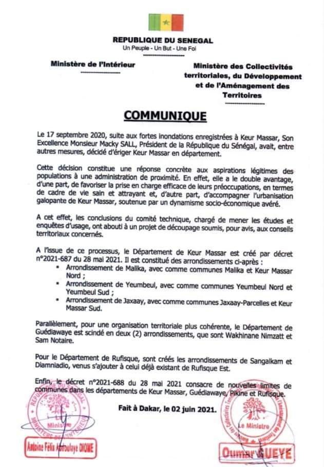 Keur Massar devient 46e département du Sénégal (document) 1 221775511686 status a98d33c2346f49a299a56a2ff211e603