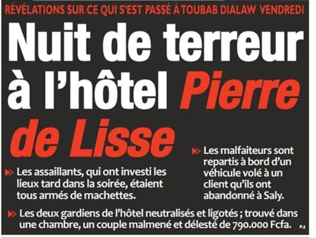 Un hôtel braqué à Popenguine...des clients dépossédés de leurs biens 1 hôtel