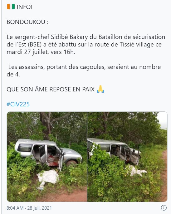Côte d’Ivoire : Un sergent-chef abattu par des personnes encagoulées 1 sergent