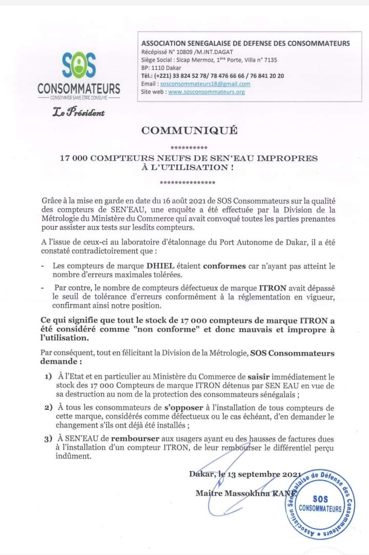 17.000 compteurs neufs de Sen'eau impropres à l'utilisation (Document) 1 FB IMG 1631561771462
