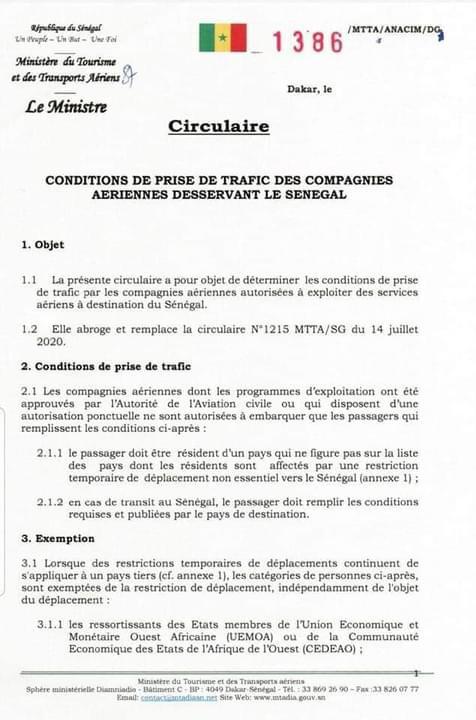 Trafic aérien : Alioune Sarr fixe de nouvelles conditions aux compagnies aériennes (documents) 1 circulaire 1