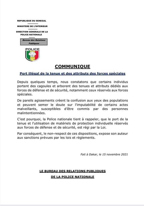 Port illégal de la tenue des forces spéciales : La Police menace les récalcitrants 1 Police