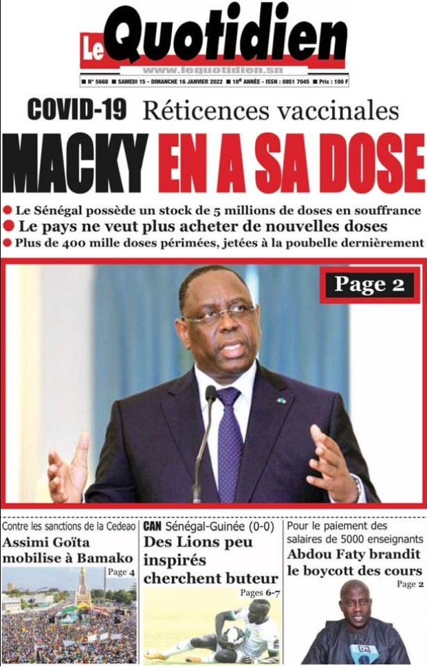 Revue de presse...Le nul des lions à la CAN à la UNE 1 lions