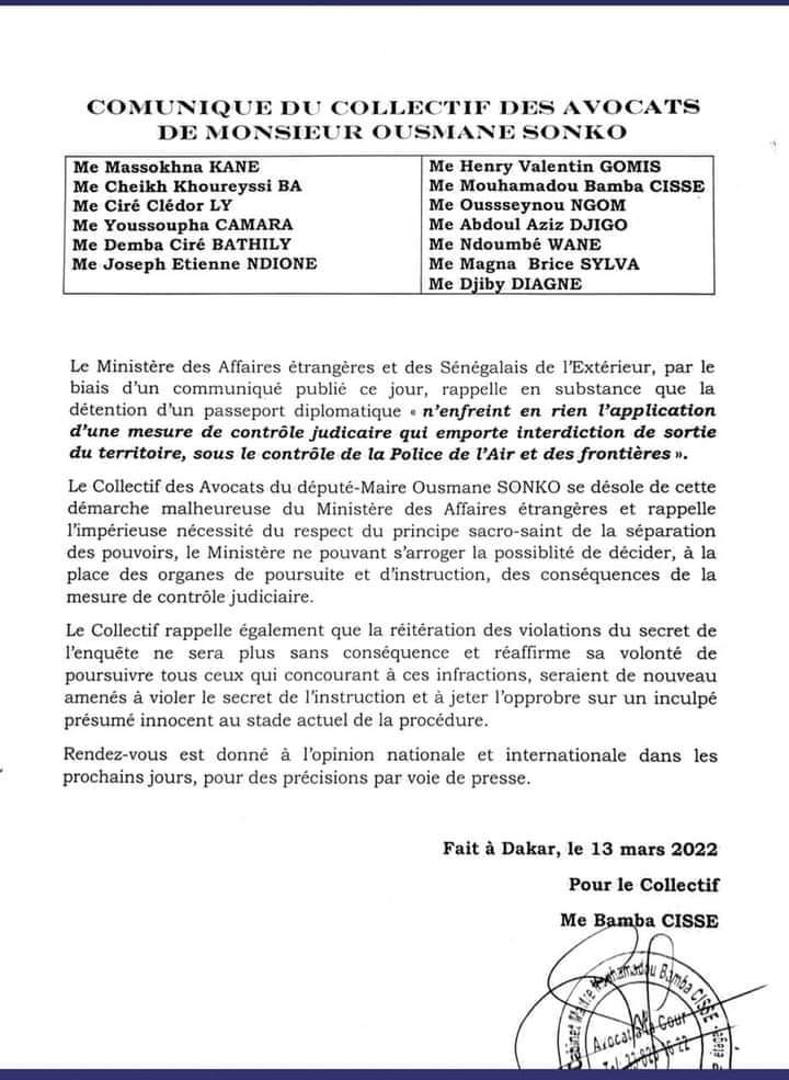Les avocats de Sonko répondent au ministère des affaires étrangères 1 221775511686 status 02c158a8813341efbc4da40d69c3bc81