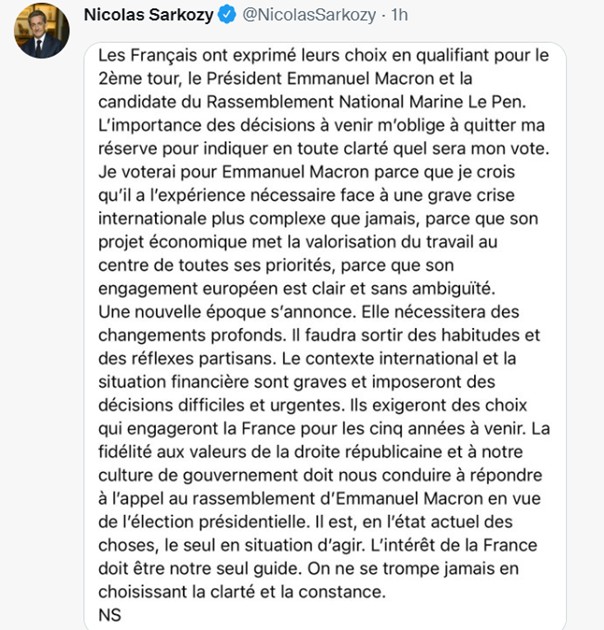 sarkozy vote macron