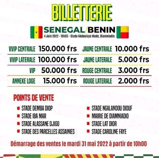 Sénégal-Bénin : Voici les tarifs des billets (images) 1 284911997 567119151654653 6737325599414676935 n