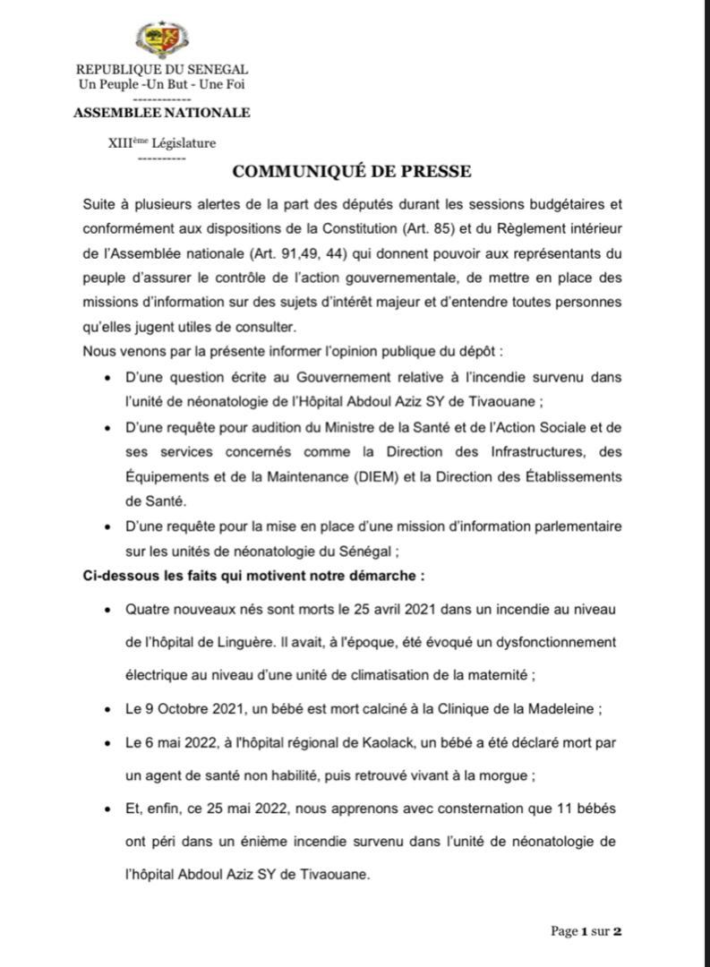 11 bébés morts : Cherif Monteil et Marieme Soda Ndiaye demandent l'audition du ministre de la santé 1 IMG 20220527 WA0056
