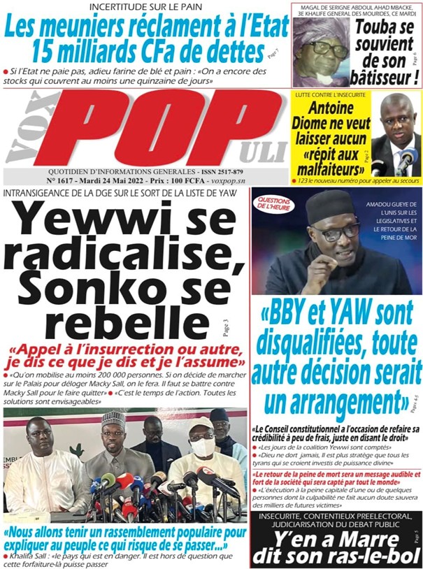 Revue de presse…Yewwi Askan Wi et l'insécurité à la UNE 2 yewwi