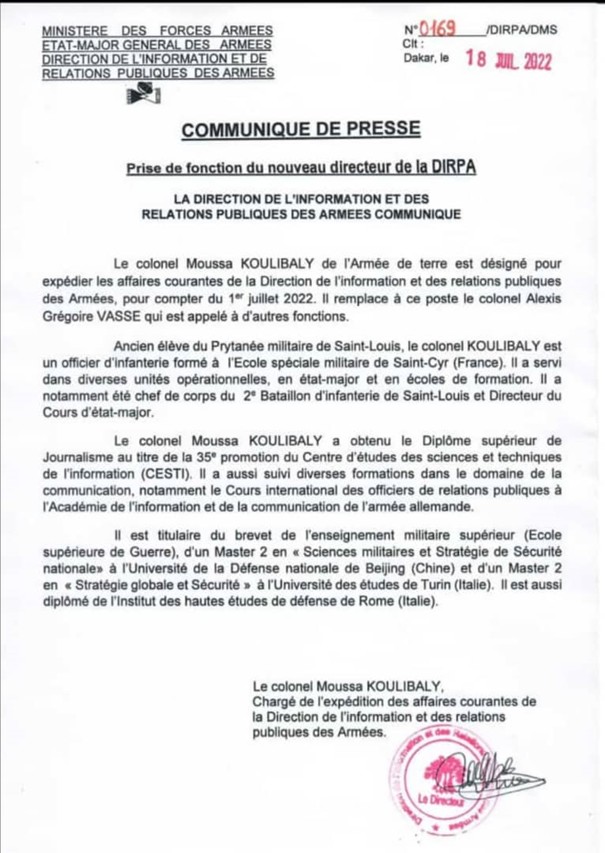 Changement à la tête de la Dirpa...le Colonel Moussa Coulibaly prend les commandes 1 dirpa changement