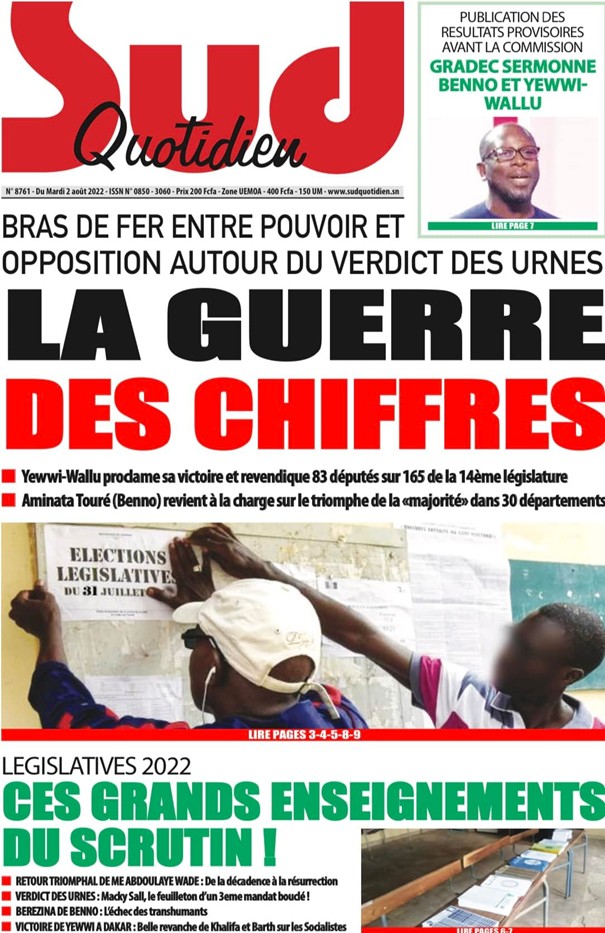 Revue de presse…la guerre des chiffres entre Benno et Yewwi à la UNE 2 benno