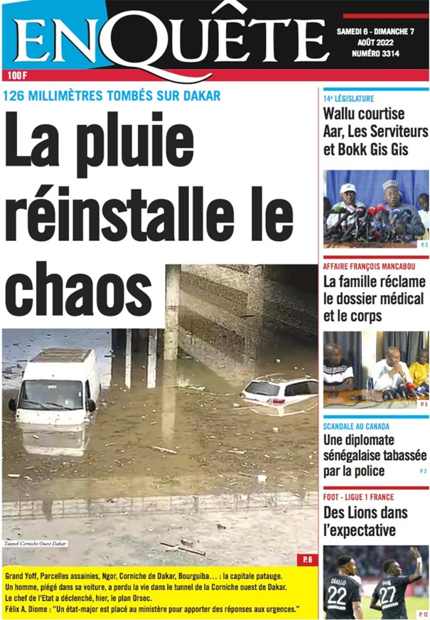 Revue de presse : les inondations à Dakar à la UNE 1 dakar