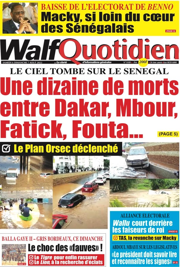 Revue de presse : les inondations à Dakar à la UNE 3 dakar