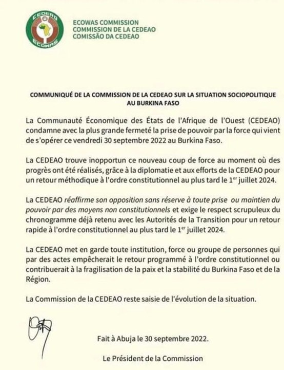 cedeao burkina communique