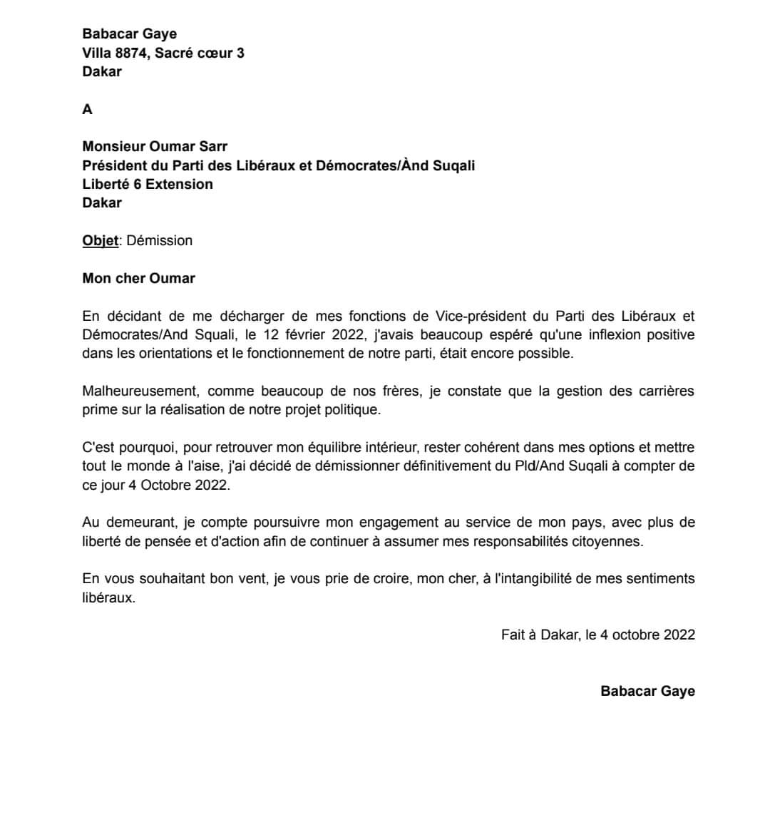 Babacar Gaye quitte le PLD/And Suxali d'Oumar Sarr 1 FB IMG 1664917511682