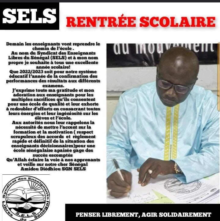 Rentrée des classes : Le message du Secrétaire général National du SELS 1 IMG 20221002 WA0087