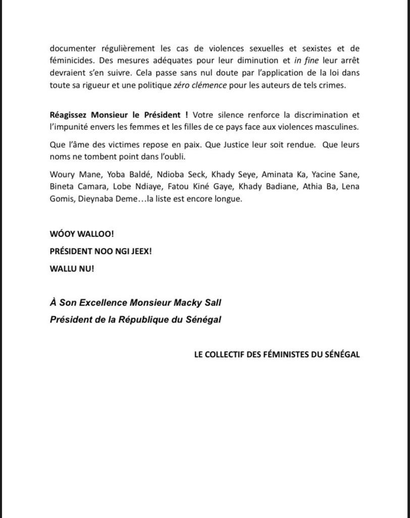 Les féministes du Sénégal écrivent à Macky : "on nous viole et on nous tue" 2 IMG 20221031 WA0015