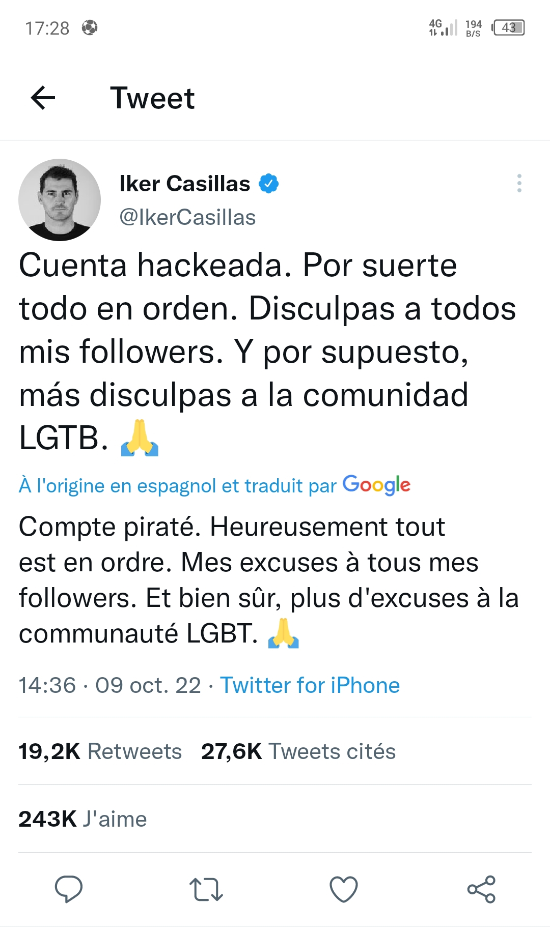 «Je suis gay»...Iker Casillas présente ses excuses 1 Screenshot 20221009 172853