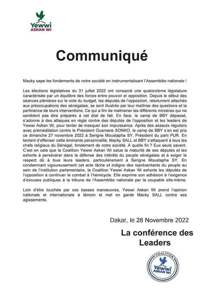 Incident à l'Assemblée : Yewwi accuse Macky de saper les fondements de notre société 1 FB IMG 1669658049775