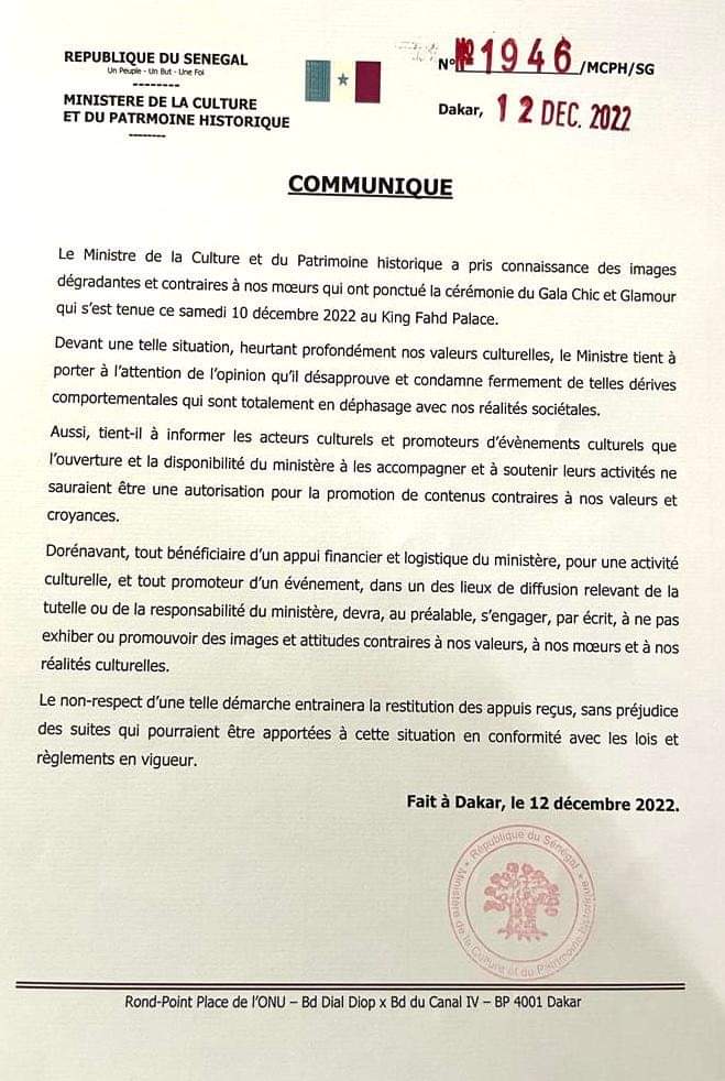 Soirée au King Fahd : Le ministre de la Culture hausse le ton (document) 1 FB IMG 1670867872311