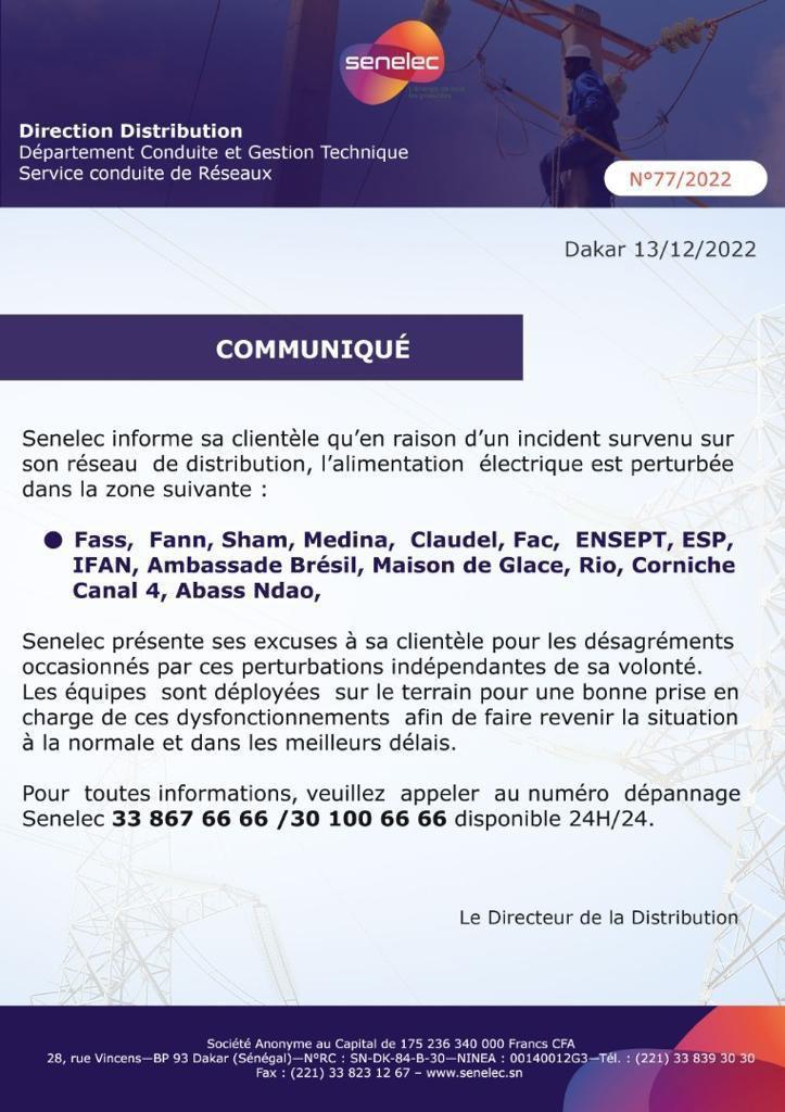 Senelec annonce des perturbations dans la distribution électrique (document) 1 IMG 20221213 WA0010