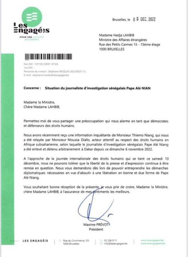Une lettre sur Pape Alé Niang atterrit chez le ministre Belge des Affaires Etrangères 1 lettre