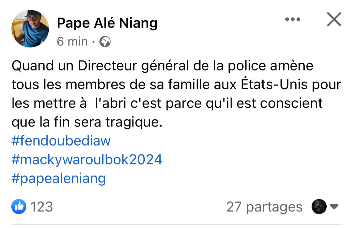 Pape Alé a supprimé son post sur le directeur de la Police (image) 1 pasted image 0