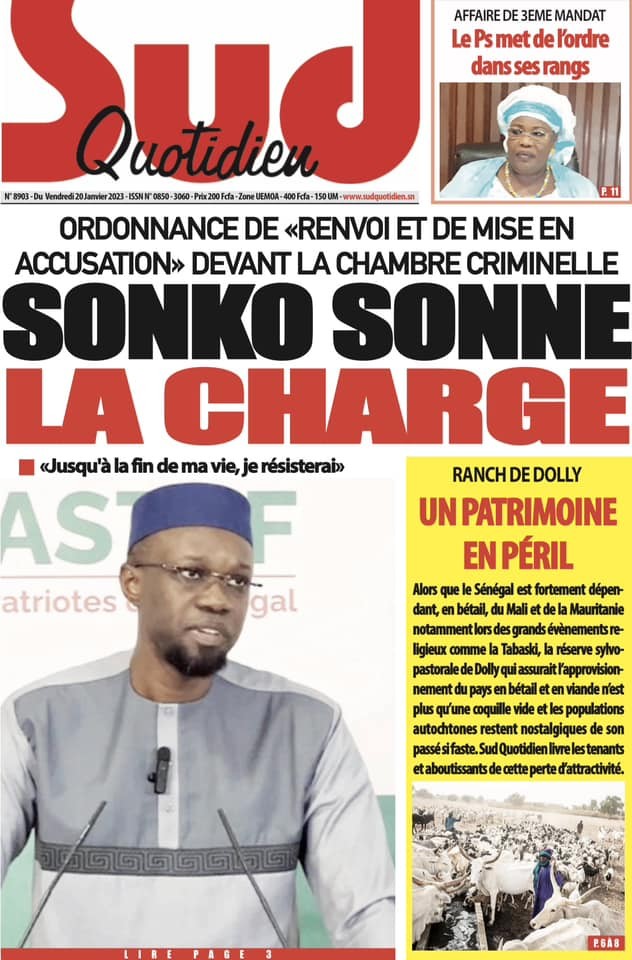 Revue de presse...La réaction de Sonko après son renvoi devant la Chambre criminelle à la UNE 1 sonko