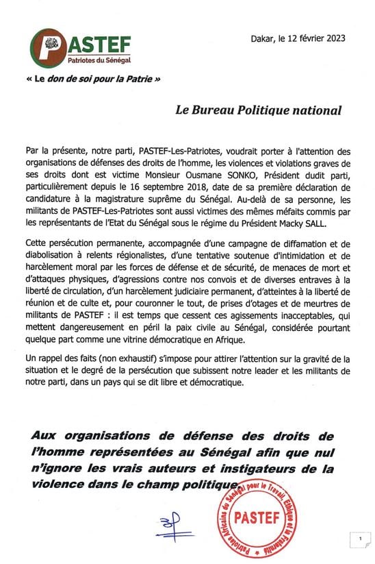 Les Patriotes listent les actes de persécution dont ils sont victimes 1 Pastef Liste Percu 0